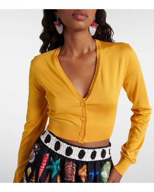 Cardigan cropped in seta di Dolce & Gabbana in Yellow