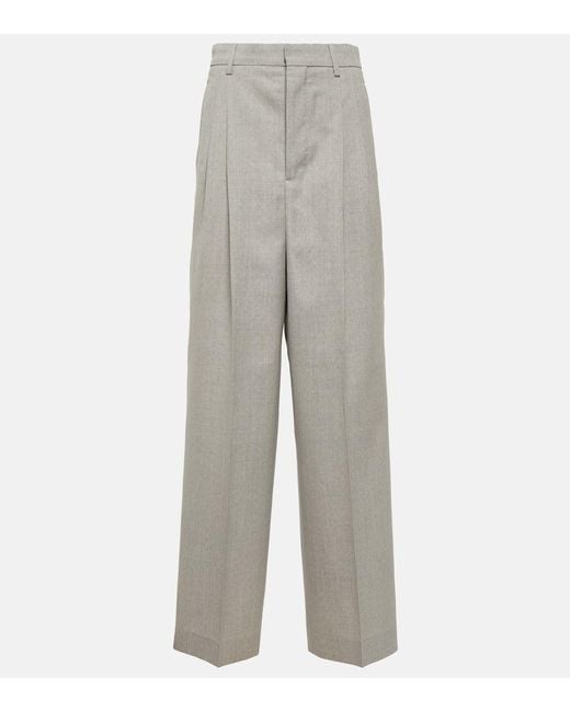 AMI Gray High-Rise Wool Wide-Leg Pants
