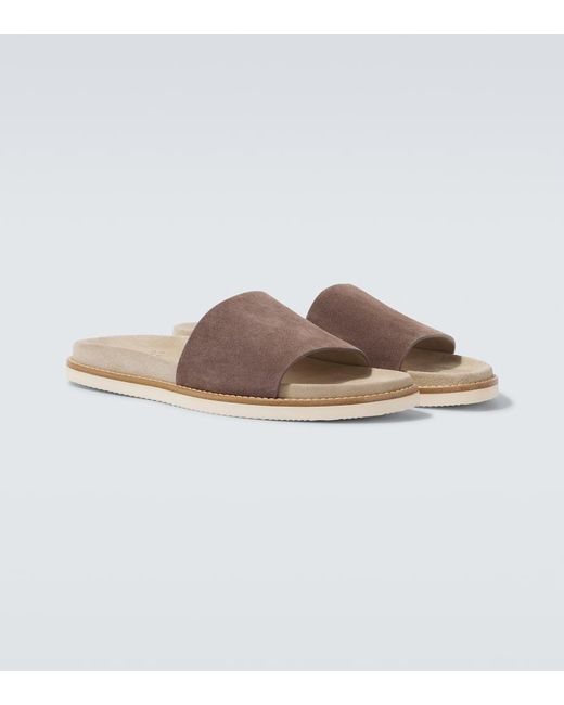 Brunello Cucinelli Pantoletten Aus Veloursleder in Brown für Herren