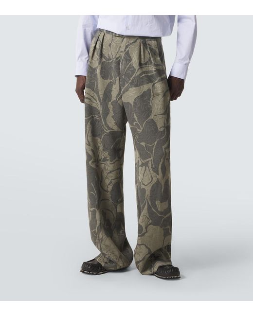 Dries Van Noten Green Printed Straight Pants for men