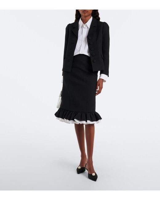 ShuShu/Tong Black Ruffled Wool And Silk Midi Skirt