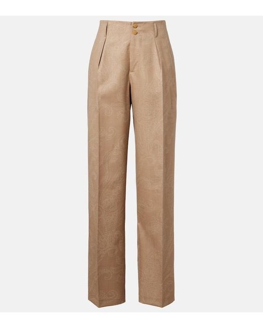 Etro Natural Wool Jacquard Straight Pants