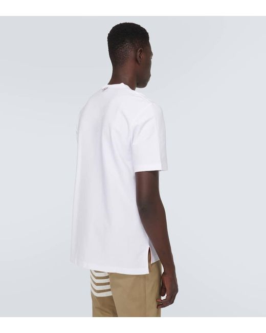 Camiseta de algodon con ribetes de rayas Thom Browne de hombre de color White