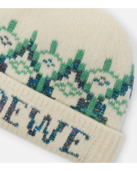 Loewe Green Fair Isle Sequined Wool-Blend Beanie