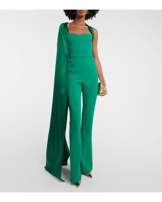 Safiyaa Green Lollian Marmont Caped Jumpsuit