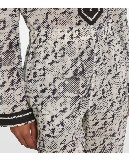Pantalon Ample Imprime En Soie Et Coton Tory Burch en coloris White