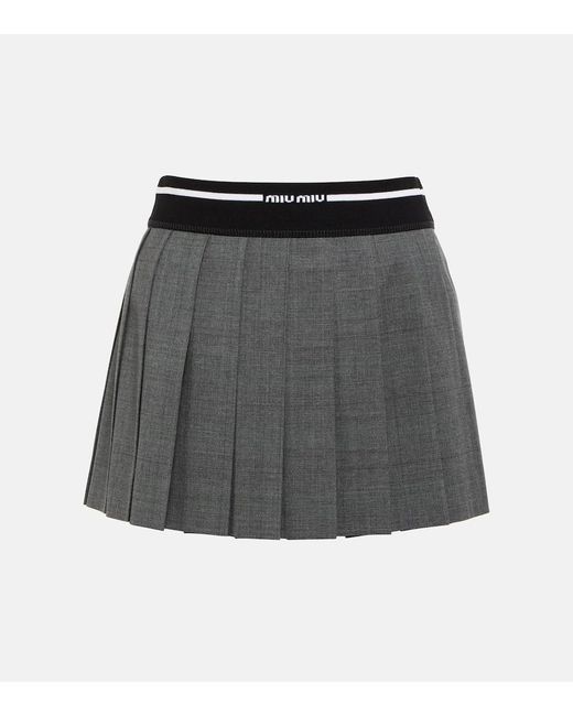 Miu Miu Gray Pleated Virgin Wool Mini Skirt