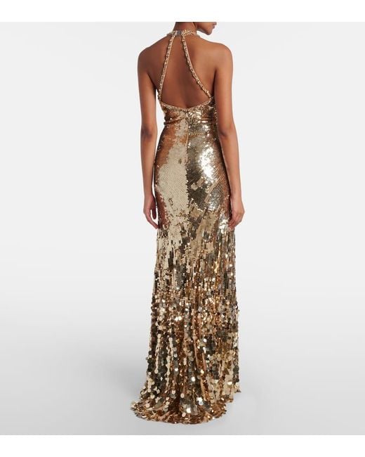 Abito Lungo Mars Con Paillettes di Jenny Packham in Metallic