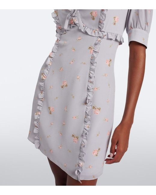 Alessandra Rich Gray Floral Silk Crepe De Chine Minidress