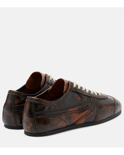 Dries Van Noten Brown Distressed Leather Sneakers