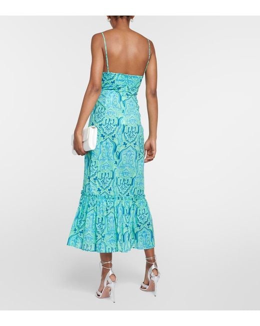 Rixo Blue Sorcha Printed Cotton Midi Dress