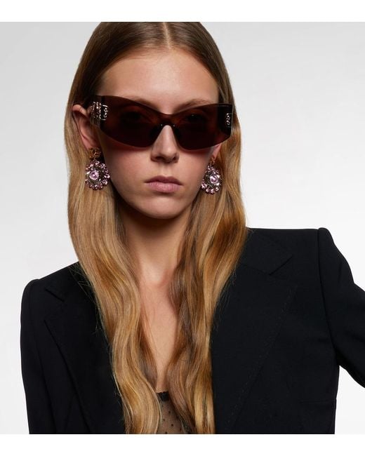 Dolce & Gabbana Brown Embellished Rectangular Sunglasses