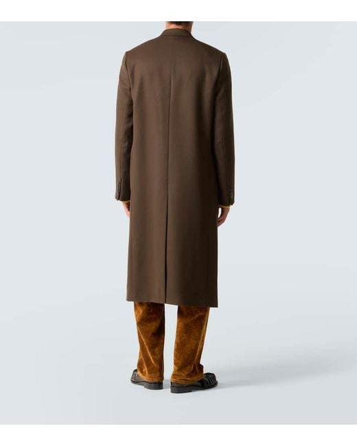 Dries Van Noten Brown Double-Breasted Wool Coat for men