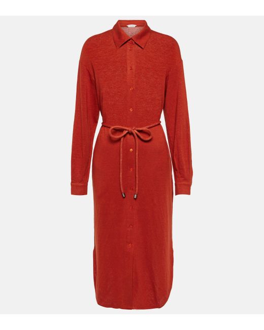 Max Mara Red Leisure Bormida Linen-blend Midi Dress