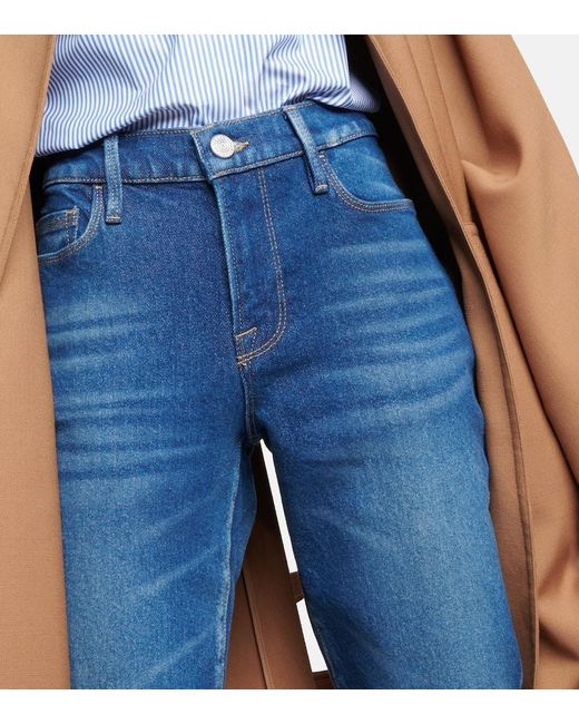 FRAME Blue Mid-Rise Straight Jeans Le Nouveau