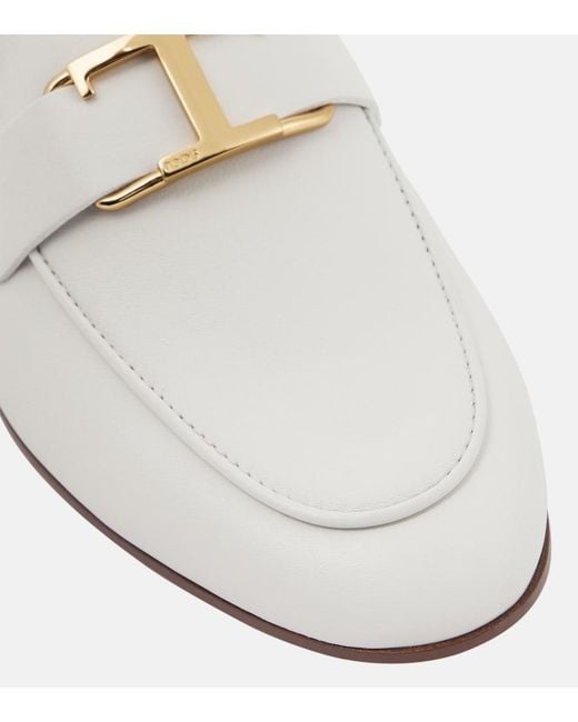 Tod's White T Timeless Leather Loafers
