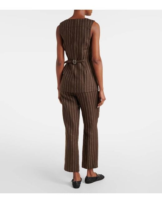 Posse Brown Emma Pinstripe Linen Top