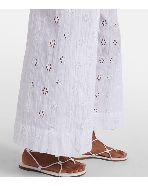 Polo Ralph Lauren White Broderie Anglaise Cotton Poplin Wide-Leg Pants