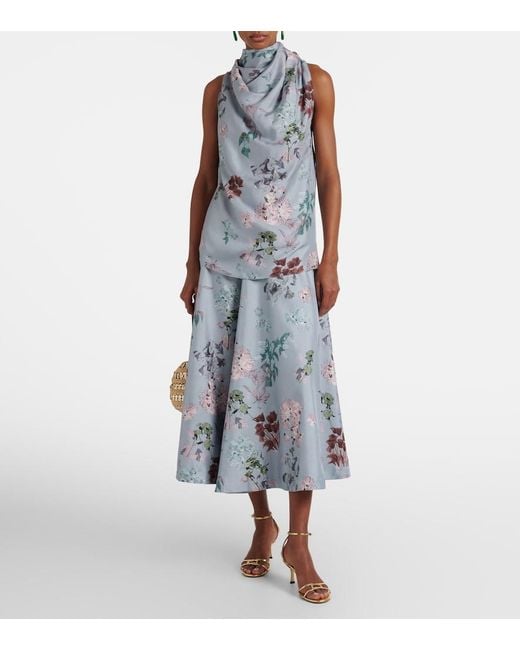 Altuzarra Blue Varda Floral Silk Midi Skirt