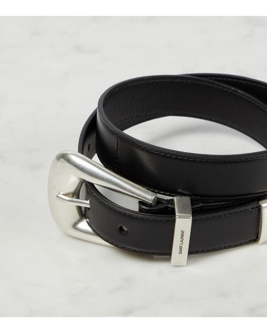Saint Laurent Black Logo-Engraved Leather Belt