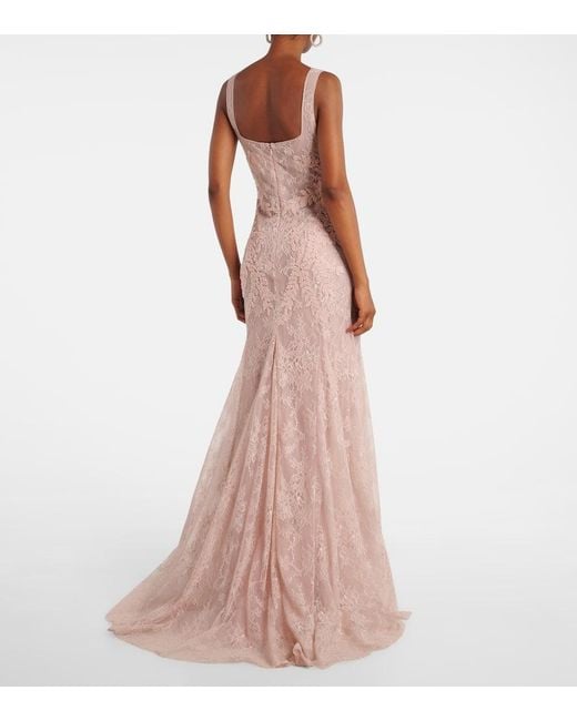 Costarellos Pink Elysia Embellished Lace Gown
