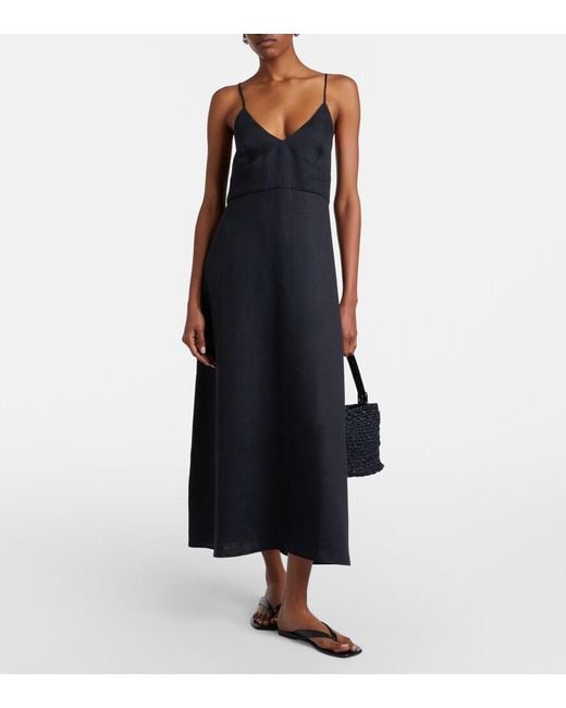 Asceno Black Ida Linen Midi Dress