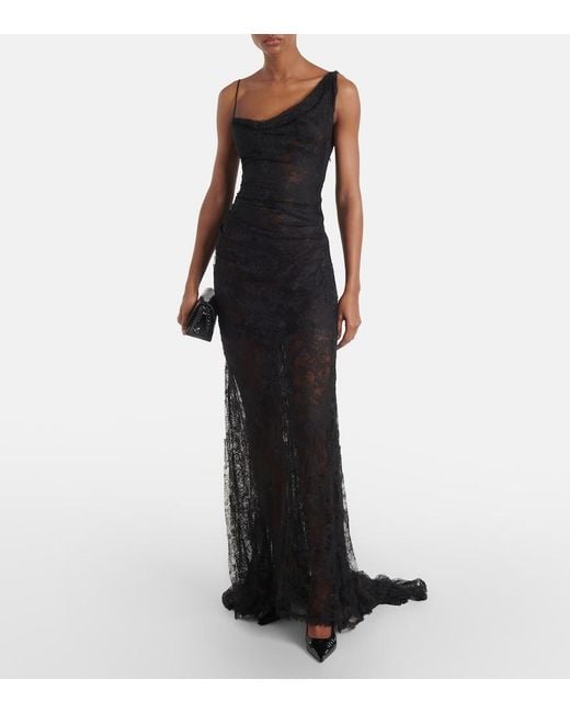 Vivienne Westwood Black Bridal Lace Minerva Semi-Sheer Open-Back Gown