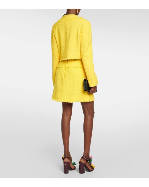 Dolce & Gabbana Yellow Cropped Wool-blend Tweed Jacket
