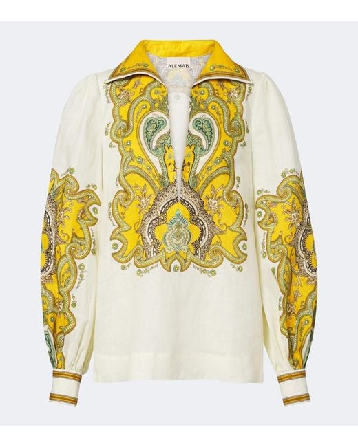 ALÉMAIS Metallic Porter Printed Linen Blouse