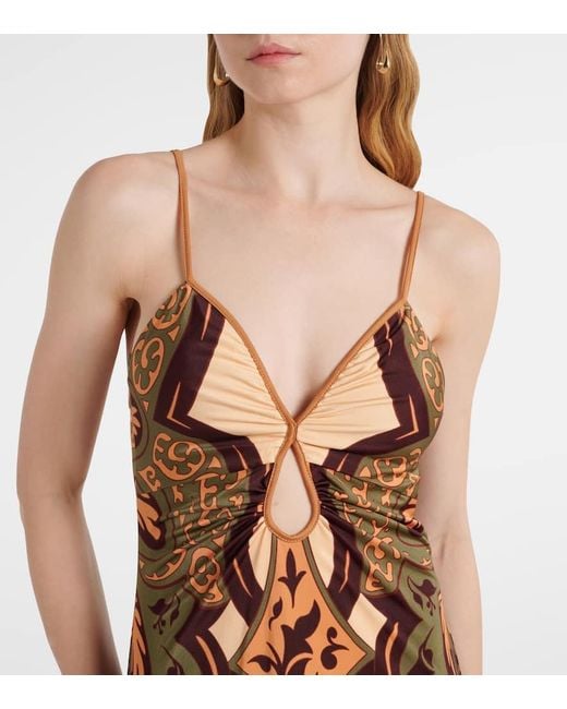 Johanna Ortiz Brown Printed Jersey Midi Dress