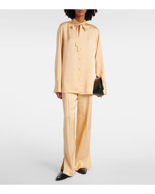 Jil Sander Natural Bow-Detail Satin Blouse