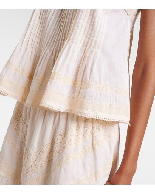 Juliet Dunn Natural Lace-Trimmed Cotton Top