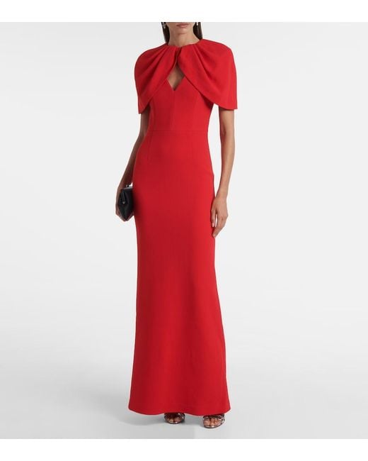 Rebecca Vallance Red Cameron Caped Crepe Gown