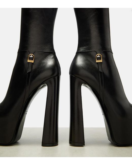 Saint Laurent Black Nico Leather Platform Knee-High Boots