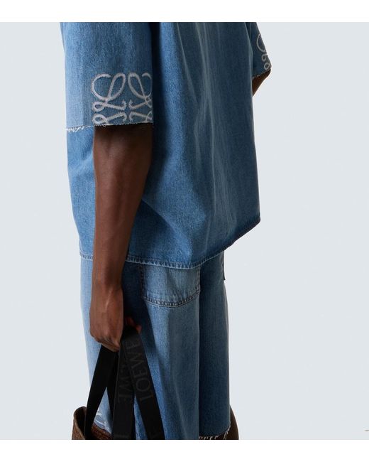 Loewe Blue Anagram Denim Bowling Shirt for men