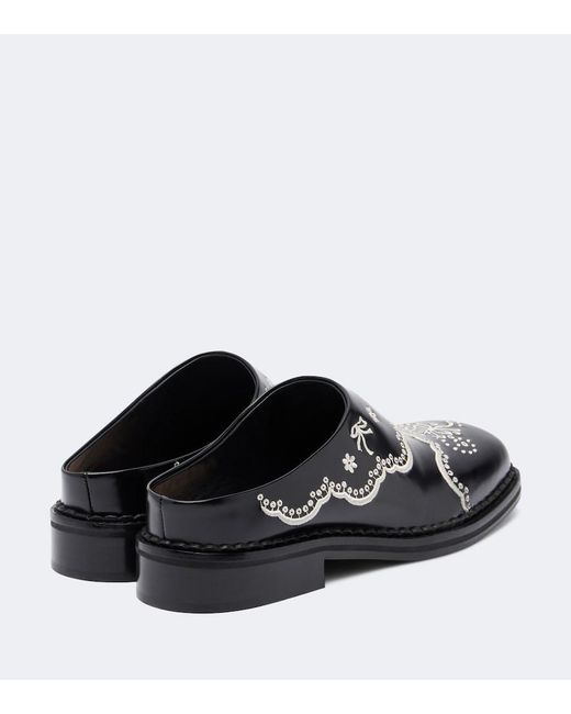 Simone Rocha Black Embroidered Leather Mules