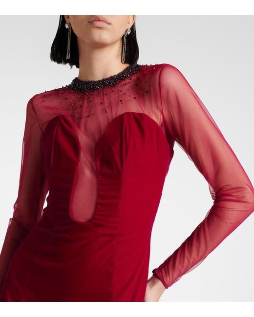Miss Sohee Red Embellished Cotton-Blend Velvet Gown
