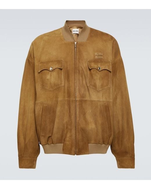 Miu Miu Bomberjacke Aus Veloursleder in Brown für Herren