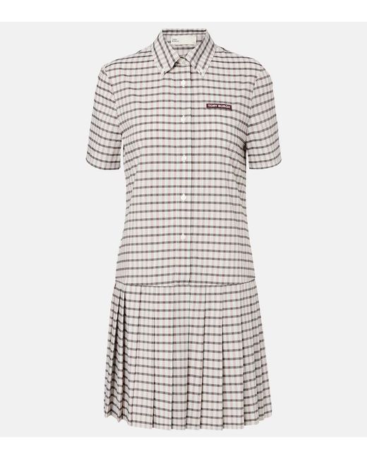 Tory Burch White Plaid Pleated Minidress