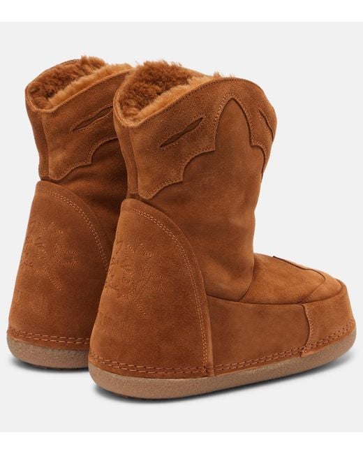 Inuikii Brown Cowboy Embroidered Suede Snow Boots