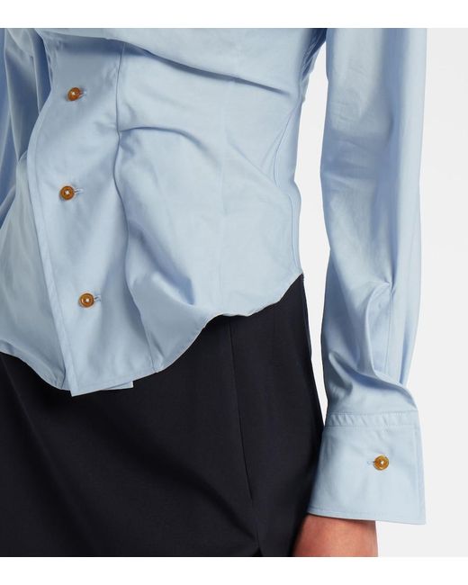 Vivienne Westwood Blue Orb Gathered Cotton Poplin Shirt