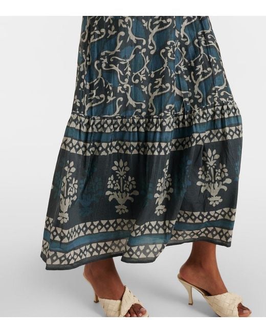 Velvet Blue Ghita Cotton And Silk Voile Midi Dress