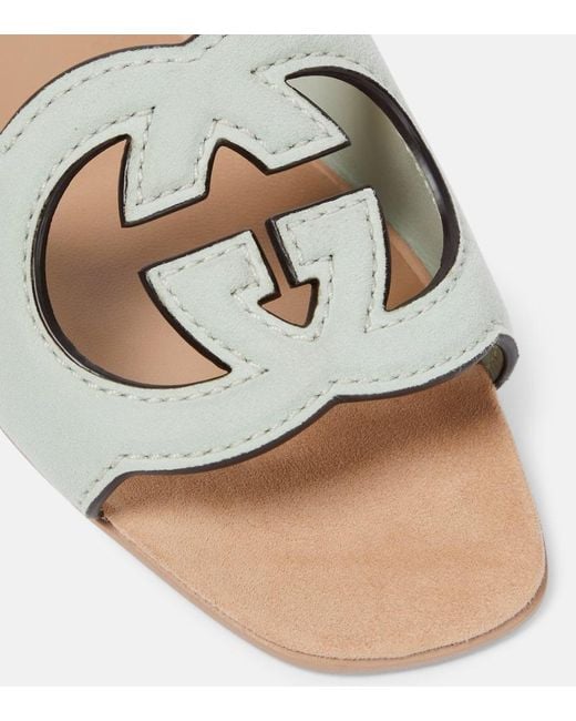 Gucci Metallic Pantoletten Interlocking G aus Veloursleder