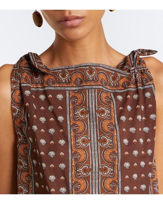 Doen Brown Amalia Printed Cotton Voile Top