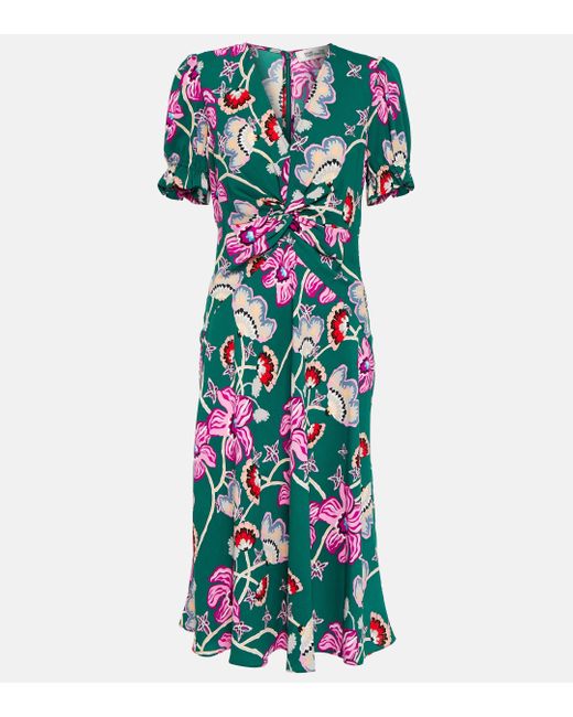 Diane von Furstenberg Green Anaba Floral Crepe Midi Dress