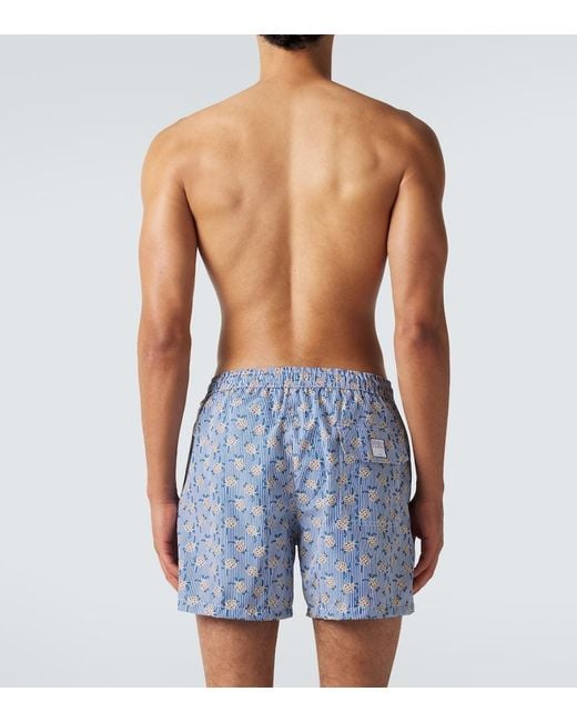 Fedeli Blue Madeira Printed Swim Trunks for men