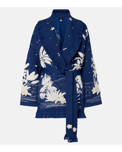 Alanui Blue Postcard From Paradise Wool Cardigan