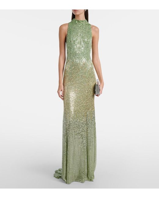 Jenny Packham Green Benue Embellished Halterneck Gown