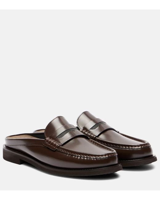 Brunello Cucinelli Brown Slippers Monili Aus Leder