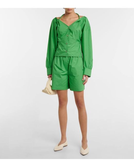 Nanushka Green Megan Cotton Poplin Shorts